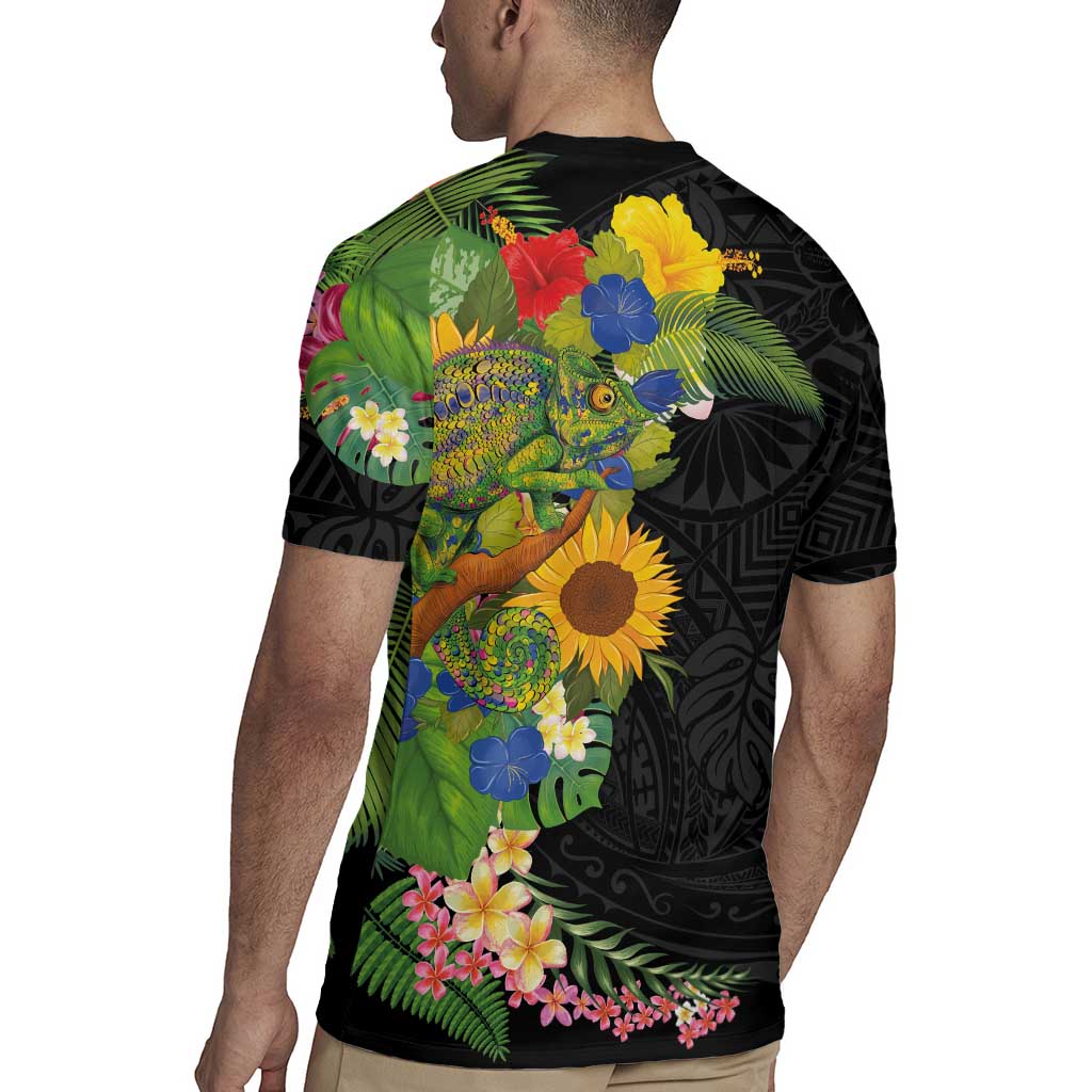 Hawaiian Tropical Plants and Chameleon Rugby Jersey Polynesian Art Colorful LT03 - Polynesian Pride