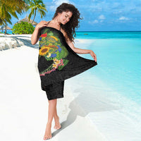 Hawaiian Tropical Plants and Chameleon Sarong Polynesian Art Colorful - Polynesian Pride