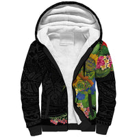 Hawaiian Tropical Plants and Chameleon Sherpa Hoodie Polynesian Art Colorful LT03 Unisex Black - Polynesian Pride