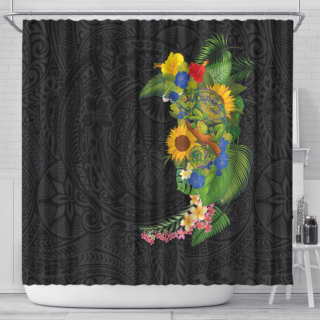 Hawaiian Tropical Plants and Chameleon Shower Curtain Polynesian Art Colorful - Polynesian Pride