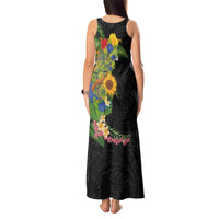 Hawaiian Tropical Plants and Chameleon Tank Maxi Dress Polynesian Art Colorful - Polynesian Pride