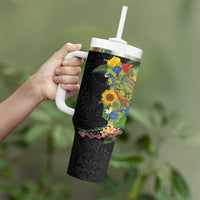 Hawaiian Tropical Plants and Chameleon Tumbler With Handle Polynesian Art Colorful - Polynesian Pride