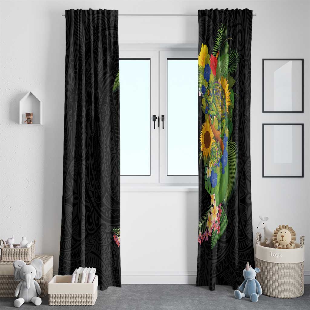 Hawaiian Tropical Plants and Chameleon Window Curtain Polynesian Art Colorful - Polynesian Pride