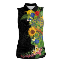 Hawaiian Tropical Plants and Chameleon Women Sleeveless Polo Shirt Polynesian Art Colorful - Polynesian Pride