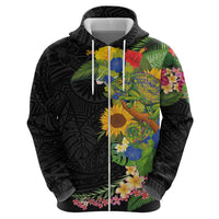 Hawaiian Tropical Plants and Chameleon Zip Hoodie Polynesian Art Colorful - Polynesian Pride