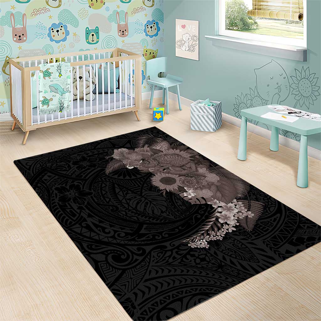 Hawaiian Tropical Plants and Chameleon Area Rug Polynesian Art Grayscale - Polynesian Pride