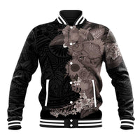 Hawaiian Tropical Plants and Chameleon Baseball Jacket Polynesian Art Grayscale LT03 Unisex Black - Polynesian Pride
