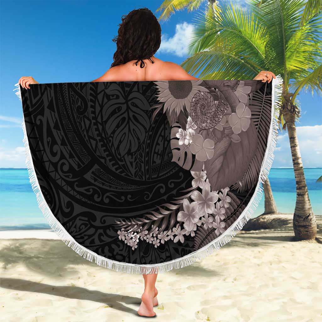 Hawaiian Tropical Plants and Chameleon Beach Blanket Polynesian Art Grayscale LT03 - Polynesian Pride