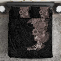Hawaiian Tropical Plants and Chameleon Bedding Set Polynesian Art Grayscale - Polynesian Pride