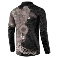 Hawaiian Tropical Plants and Chameleon Button Sweatshirt Polynesian Art Grayscale LT03 - Polynesian Pride