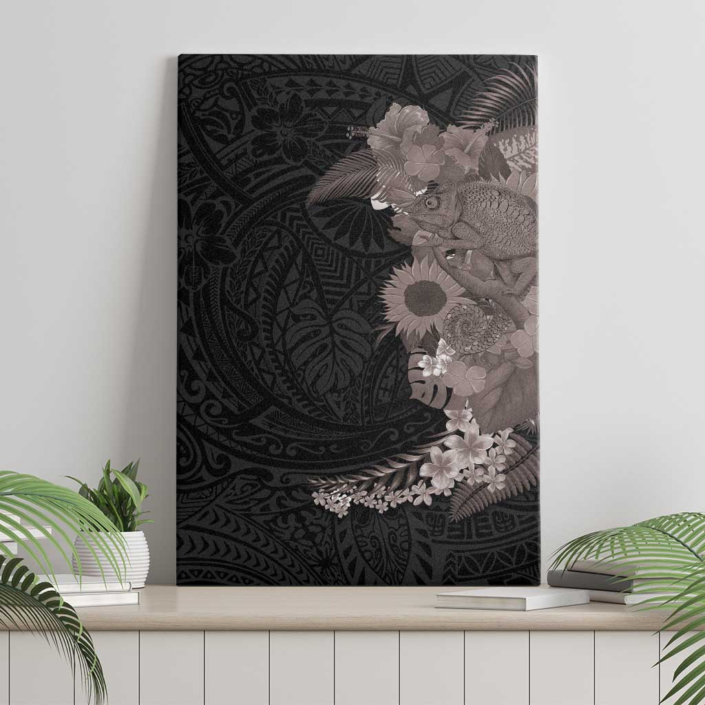 Hawaiian Tropical Plants and Chameleon Canvas Wall Art Polynesian Art Grayscale LT03 - Polynesian Pride