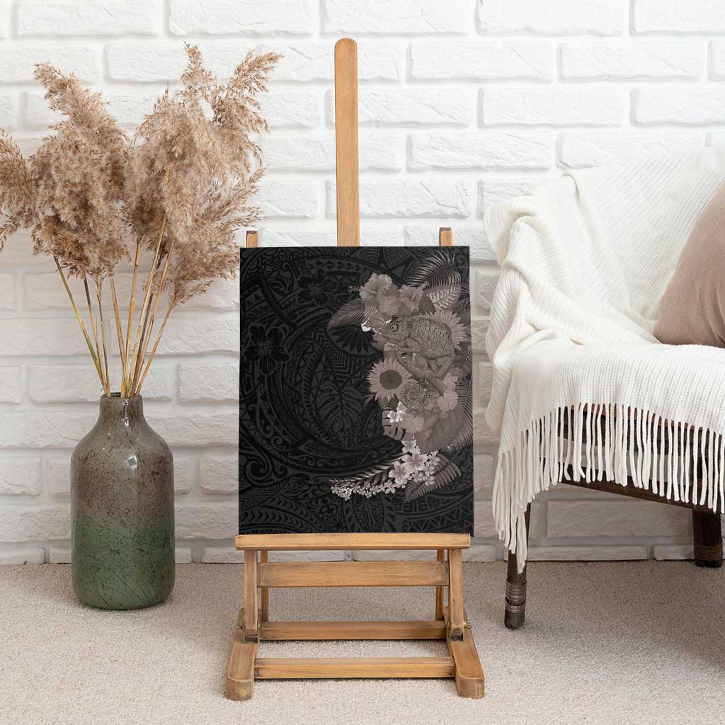 Hawaiian Tropical Plants and Chameleon Canvas Wall Art Polynesian Art Grayscale LT03 - Polynesian Pride