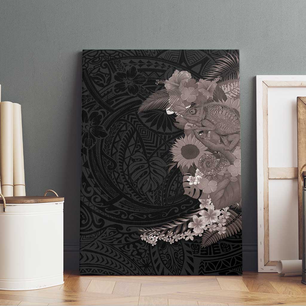 Hawaiian Tropical Plants and Chameleon Canvas Wall Art Polynesian Art Grayscale LT03 - Polynesian Pride
