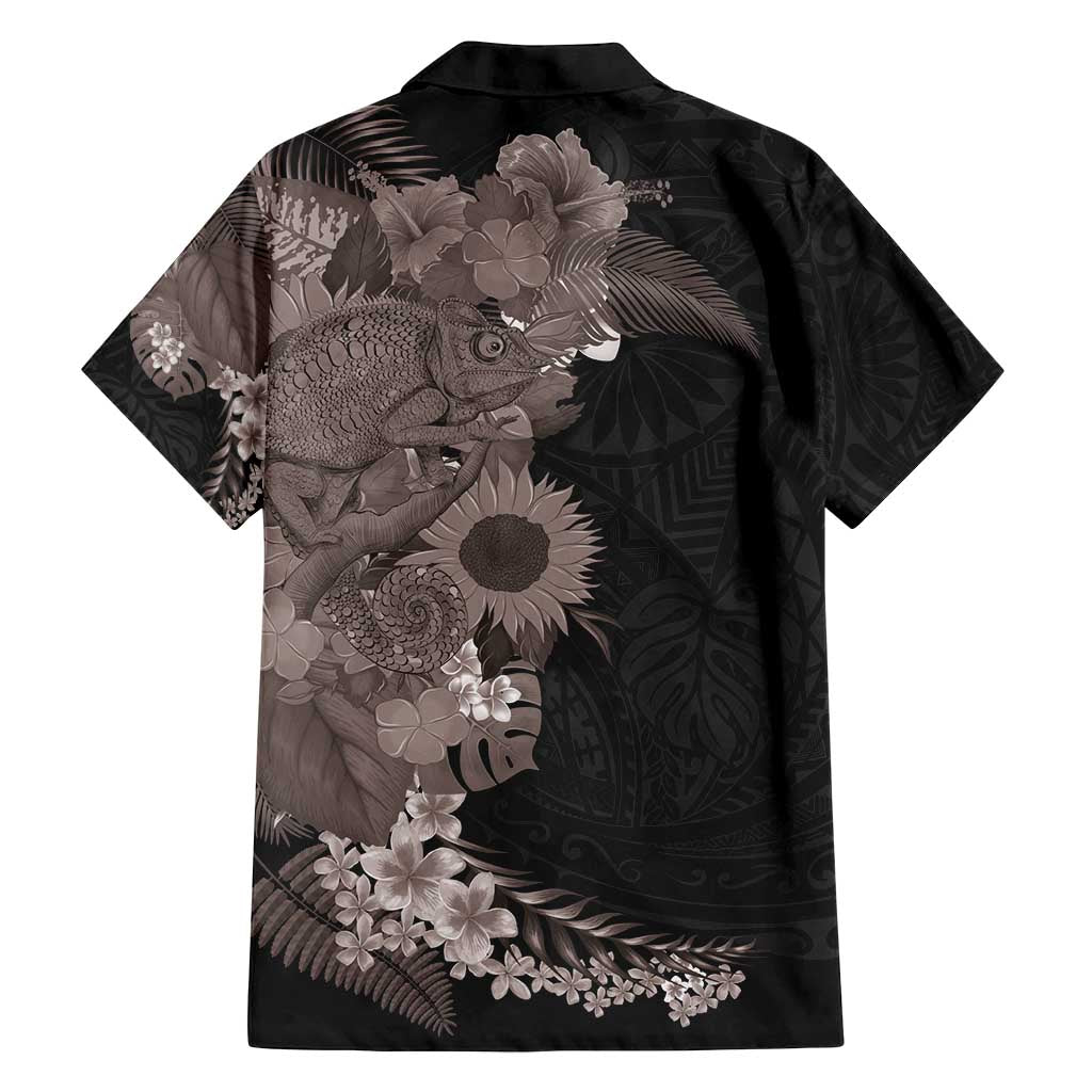Hawaiian Tropical Plants and Chameleon Family Matching Puletasi and Hawaiian Shirt Polynesian Art Grayscale LT03 - Polynesian Pride