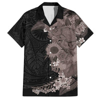 Hawaiian Tropical Plants and Chameleon Family Matching Summer Maxi Dress and Hawaiian Shirt Polynesian Art Grayscale - Polynesian Pride