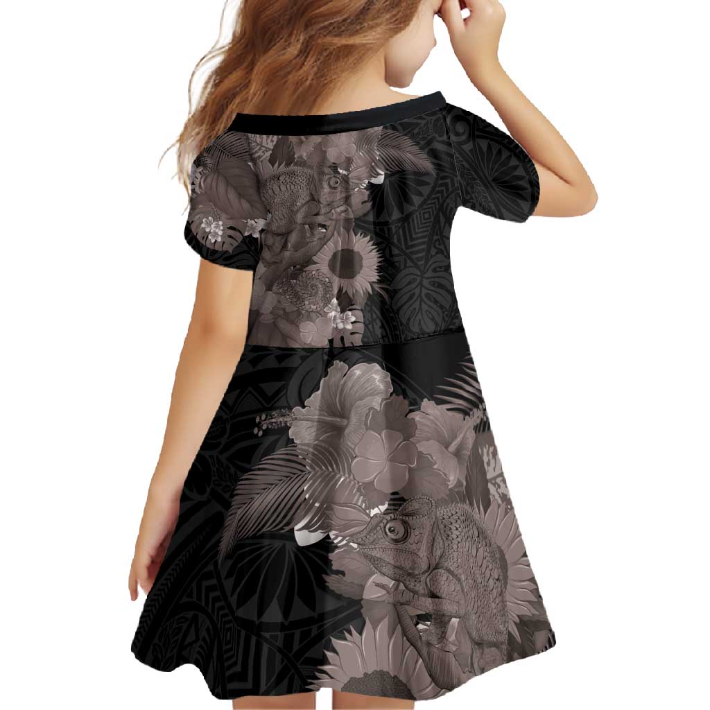 Hawaiian Tropical Plants and Chameleon Family Matching Tank Maxi Dress and Hawaiian Shirt Polynesian Art Grayscale - Polynesian Pride
