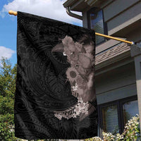 Hawaiian Tropical Plants and Chameleon Garden Flag Polynesian Art Grayscale - Polynesian Pride
