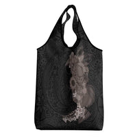 Hawaiian Tropical Plants and Chameleon Grocery Bag Polynesian Art Grayscale LT03 - Polynesian Pride