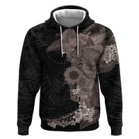 Hawaiian Tropical Plants and Chameleon Hoodie Polynesian Art Grayscale - Polynesian Pride
