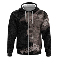 Hawaiian Tropical Plants and Chameleon Hoodie Polynesian Art Grayscale - Polynesian Pride