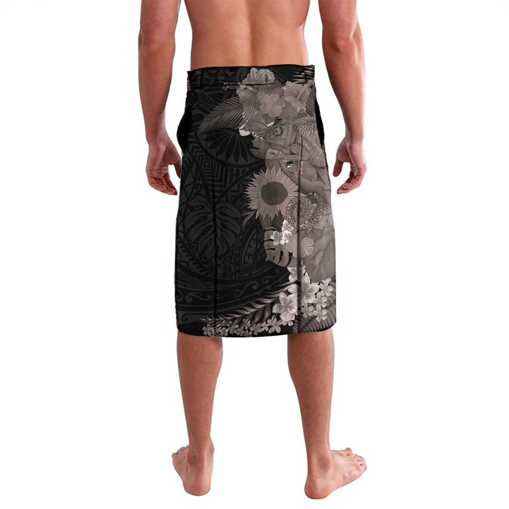 Hawaiian Tropical Plants and Chameleon Lavalava Polynesian Art Grayscale - Polynesian Pride