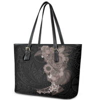 Hawaiian Tropical Plants and Chameleon Leather Tote Bag Polynesian Art Grayscale - Polynesian Pride