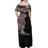Hawaiian Tropical Plants and Chameleon Off Shoulder Maxi Dress Polynesian Art Grayscale - Polynesian Pride