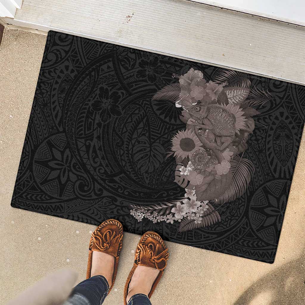 Hawaiian Tropical Plants and Chameleon Rubber Doormat Polynesian Art Grayscale LT03 - Polynesian Pride