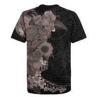 Hawaiian Tropical Plants and Chameleon Rugby Jersey Polynesian Art Grayscale LT03 - Polynesian Pride