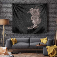 Hawaiian Tropical Plants and Chameleon Tapestry Polynesian Art Grayscale - Polynesian Pride
