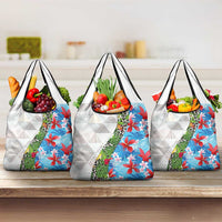 Hawaiian Tropical Flowers and Leaves Grocery Bag on Leopard Pattern Half Style White-Blue Version LT03 3-pack One Size White - Polynesian Pride