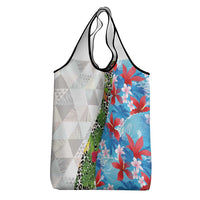 Hawaiian Tropical Flowers and Leaves Grocery Bag on Leopard Pattern Half Style White-Blue Version LT03 - Polynesian Pride