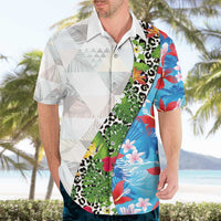 Hawaiian Tropical Flowers and Leaves Hawaiian Shirt on Leopard Pattern Half Style White-Blue Version LT03 - Polynesian Pride