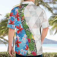 Hawaiian Tropical Flowers and Leaves Hawaiian Shirt on Leopard Pattern Half Style White-Blue Version LT03 - Polynesian Pride