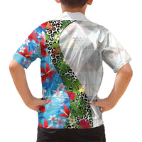 Hawaiian Tropical Flowers and Leaves Hawaiian Shirt on Leopard Pattern Half Style White-Blue Version LT03 - Polynesian Pride
