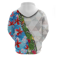 Hawaiian Tropical Flowers and Leaves Hoodie on Leopard Pattern Half Style White-Blue Version - Polynesian Pride