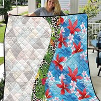 Hawaiian Tropical Flowers and Leaves Quilt on Leopard Pattern Half Style White-Blue Version - Polynesian Pride