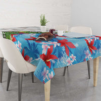 Hawaiian Tropical Flowers and Leaves Tablecloth on Leopard Pattern Half Style White-Blue Version LT03 - Polynesian Pride