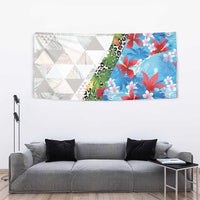 Hawaiian Tropical Flowers and Leaves Tapestry on Leopard Pattern Half Style White-Blue Version - Polynesian Pride