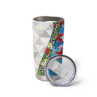 Hawaiian Tropical Flowers and Leaves Tumbler Cup on Leopard Pattern Half Style White-Blue Version - Polynesian Pride