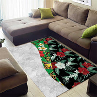 Hawaiian Tropical Flowers and Leaves Area Rug on Leopard Pattern Half Style White-Black Version - Polynesian Pride