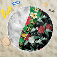 Hawaiian Tropical Flowers and Leaves Beach Blanket on Leopard Pattern Half Style White-Black Version LT03 One Size 150cm White - Polynesian Pride