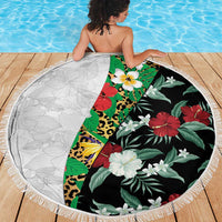 Hawaiian Tropical Flowers and Leaves Beach Blanket on Leopard Pattern Half Style White-Black Version LT03 - Polynesian Pride