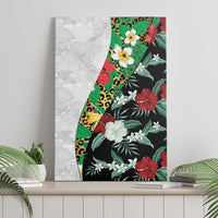 Hawaiian Tropical Flowers and Leaves Canvas Wall Art on Leopard Pattern Half Style White-Black Version LT03 - Polynesian Pride