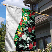 Hawaiian Tropical Flowers and Leaves Garden Flag on Leopard Pattern Half Style White-Black Version - Polynesian Pride