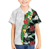 Hawaiian Tropical Flowers and Leaves Hawaiian Shirt on Leopard Pattern Half Style White-Black Version LT03 - Polynesian Pride
