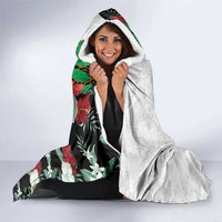 Hawaiian Tropical Flowers and Leaves Hooded Blanket on Leopard Pattern Half Style White-Black Version - Polynesian Pride