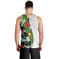 Hawaiian Tropical Flowers and Leaves Men Tank Top on Leopard Pattern Half Style White-Black Version LT03 - Polynesian Pride