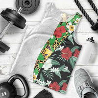 Hawaiian Tropical Flowers and Leaves Men Tank Top on Leopard Pattern Half Style White-Black Version LT03 - Polynesian Pride