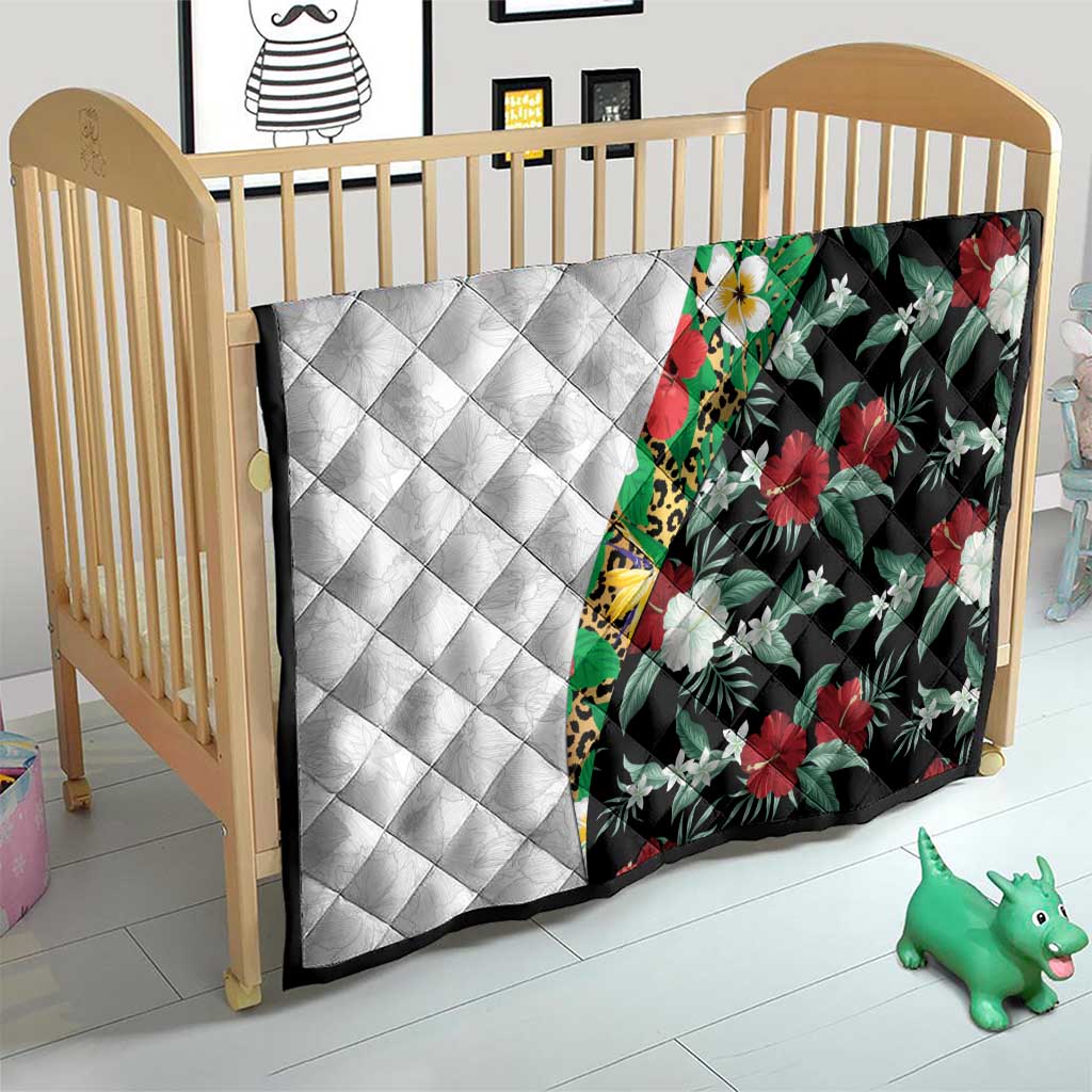 Hawaiian Tropical Flowers and Leaves Quilt on Leopard Pattern Half Style White-Black Version - Polynesian Pride